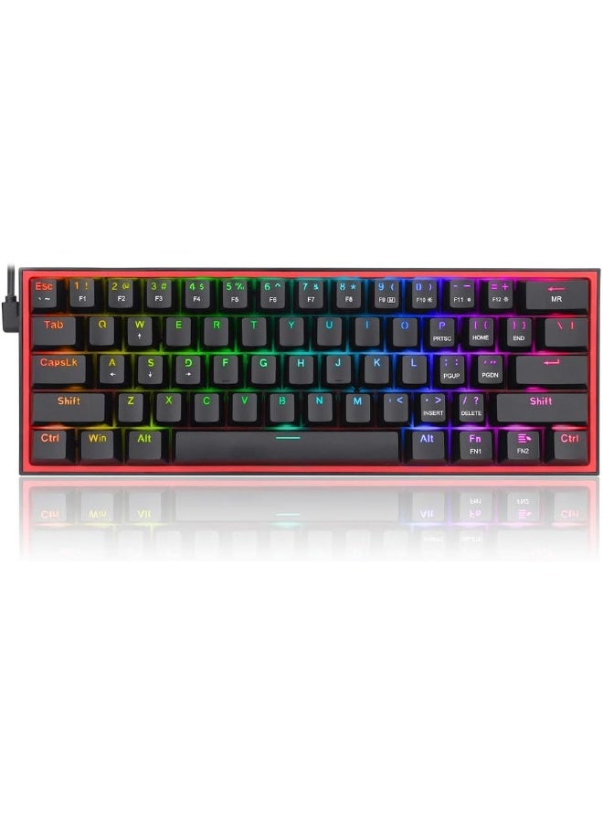ريدراجون Redragon FIZZ K617 لوحة مفاتيح ميكانيكية سلكية بنسبة 60%، مفاتيح حمراء، حامل مانع للانزلاق، RGB نابض بالحياة، قابل للتبديل السريع، 20 إضاءة خلفية مسبقة الإعداد، كابل من النوع C قابل للفصل، تخطيط إنجليزي، أسود/أحمر - Image 1