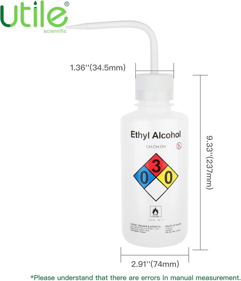 UTILE Ethyl Alcohol Wash Bottles, 4pcs of Vol.500ml (16.9oz), Safety Wash Bottles Narrow Mouth Squeeze Bottles, LDPE Material with PP Material Closure, 5511.0271.4 - Image 2