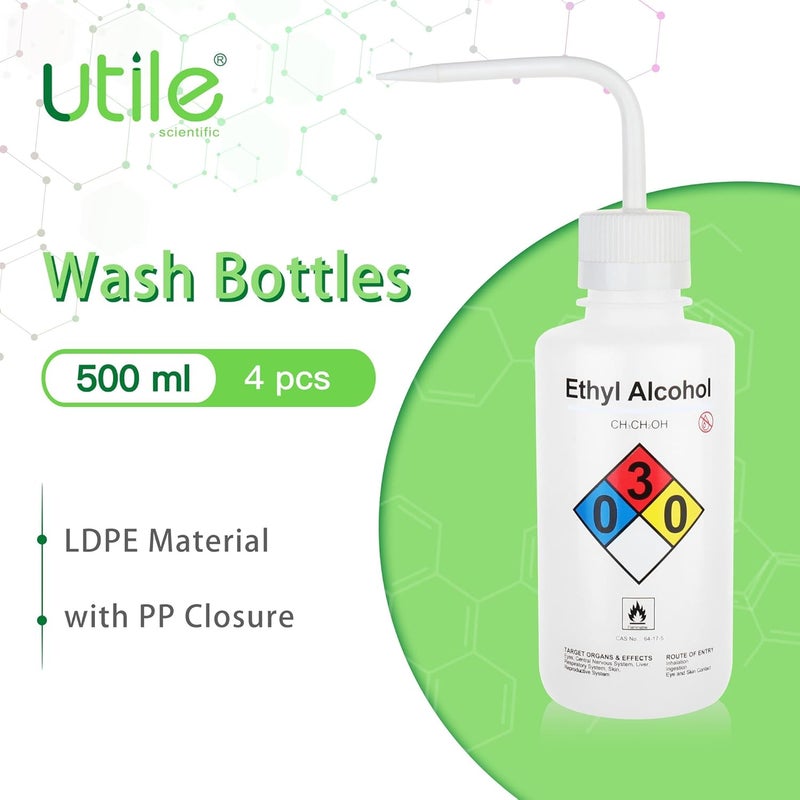 UTILE Ethyl Alcohol Wash Bottles, 4pcs of Vol.500ml (16.9oz), Safety Wash Bottles Narrow Mouth Squeeze Bottles, LDPE Material with PP Material Closure, 5511.0271.4 - Image 3