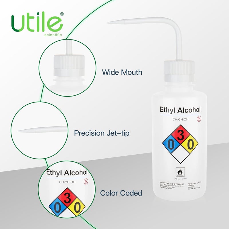 UTILE Ethyl Alcohol Wash Bottles, 4pcs of Vol.500ml (16.9oz), Safety Wash Bottles Narrow Mouth Squeeze Bottles, LDPE Material with PP Material Closure, 5511.0271.4 - Image 4