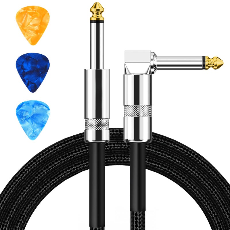Aqdocvf Guitar Cable, Guitar Cord 10ft, AMP Cord for Bass & Electric Guitars/Keyboard/Mandolin, Pro Audio Instrument Cable (Right Angle to Straight, Black) - Image 1