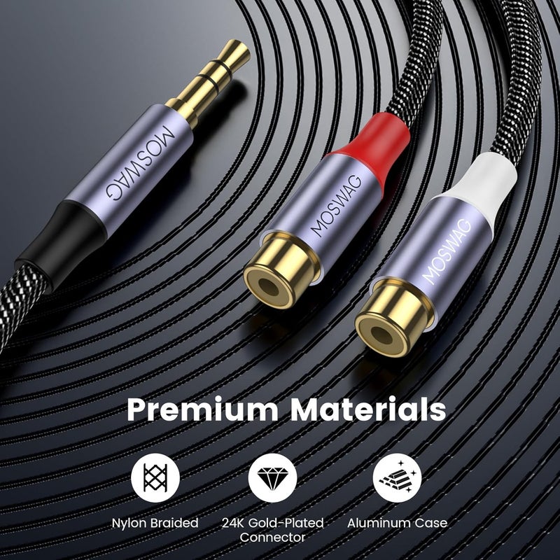 MOSWAG 3.5mm to Dual RCA Audio Cable 2 Packs,3.5mm Male to 2 RCA Female Headphone Jack to RCA Stereo Audio Adapter Compatible with Headphones,Home System,Car Stereo,iPods,iPhones,MP3 Players and More - Image 4