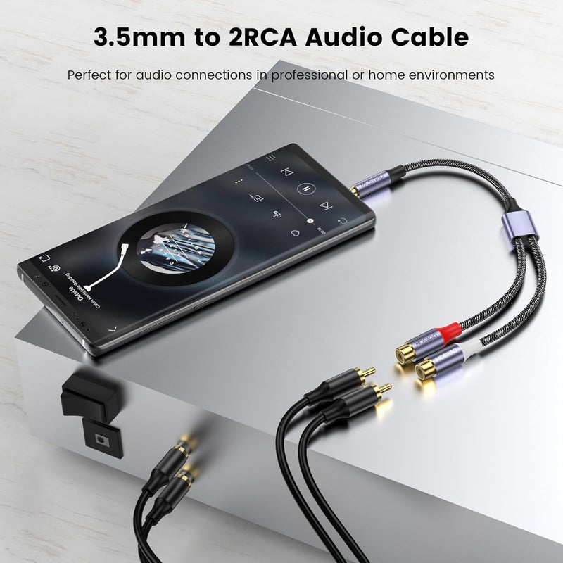 MOSWAG 3.5mm to Dual RCA Audio Cable 2 Packs,3.5mm Male to 2 RCA Female Headphone Jack to RCA Stereo Audio Adapter Compatible with Headphones,Home System,Car Stereo,iPods,iPhones,MP3 Players and More - Image 2