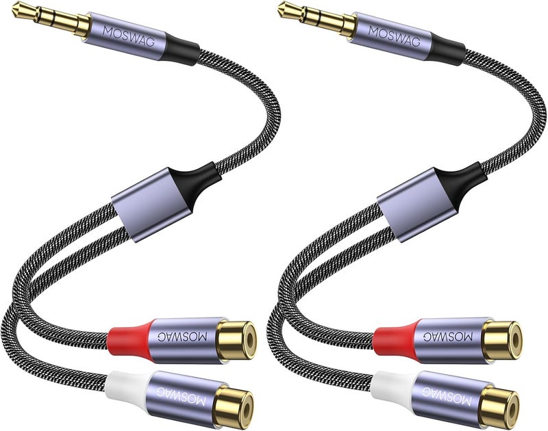 MOSWAG 3.5mm to Dual RCA Audio Cable 2 Packs,3.5mm Male to 2 RCA Female Headphone Jack to RCA Stereo Audio Adapter Compatible with Headphones,Home System,Car Stereo,iPods,iPhones,MP3 Players and More - Image 1