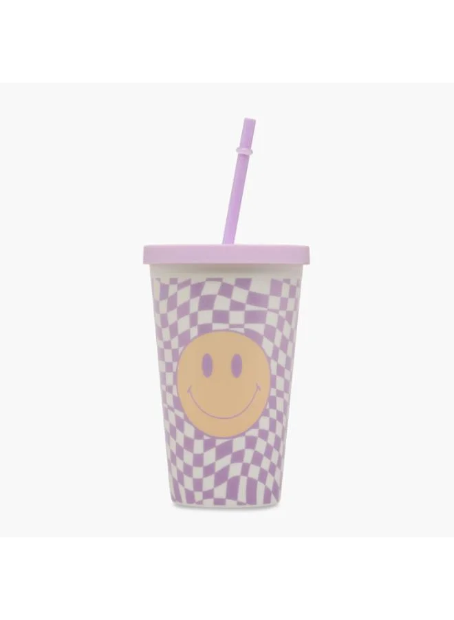 لايف ستايل Smiley Print Double Wall Tumbler with Straw - 450 ml