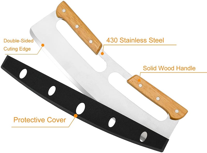 HARI® Pizza Rocker Cutter,Stainless Steel Blade Knife with Wooden Handle & Upgraded Cover,Large Pizza Slicer/Chopper,Good Kitchen Tool - 14" - Image 3