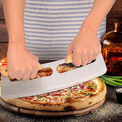HARI® Pizza Rocker Cutter,Stainless Steel Blade Knife with Wooden Handle & Upgraded Cover,Large Pizza Slicer/Chopper,Good Kitchen Tool - 14" - Image 4