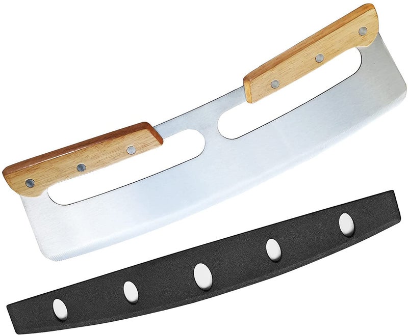 HARI® Pizza Rocker Cutter,Stainless Steel Blade Knife with Wooden Handle & Upgraded Cover,Large Pizza Slicer/Chopper,Good Kitchen Tool - 14" - Image 1