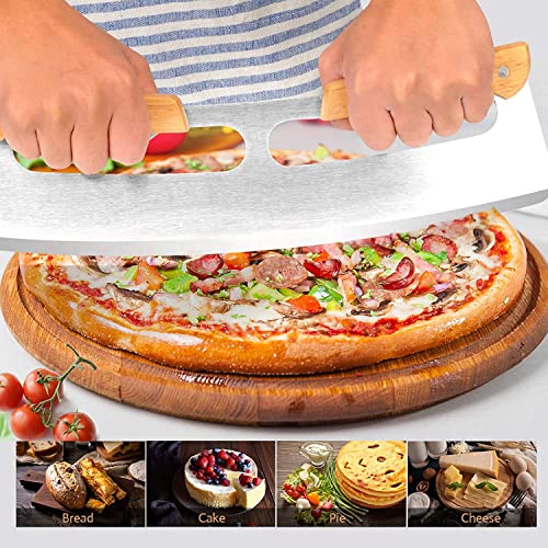 HARI® Pizza Rocker Cutter,Stainless Steel Blade Knife with Wooden Handle & Upgraded Cover,Large Pizza Slicer/Chopper,Good Kitchen Tool - 14" - Image 5