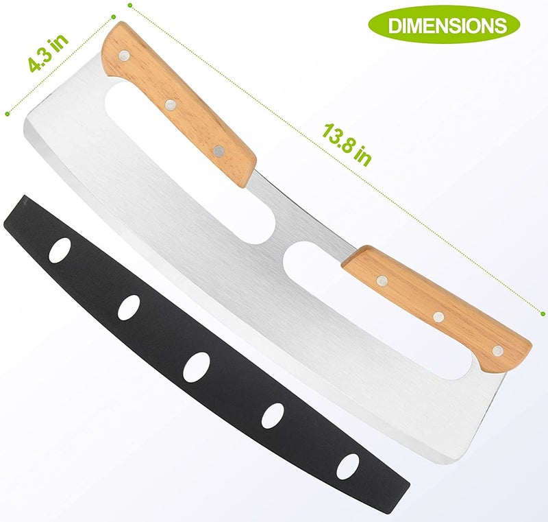 HARI® Pizza Rocker Cutter,Stainless Steel Blade Knife with Wooden Handle & Upgraded Cover,Large Pizza Slicer/Chopper,Good Kitchen Tool - 14" - Image 2
