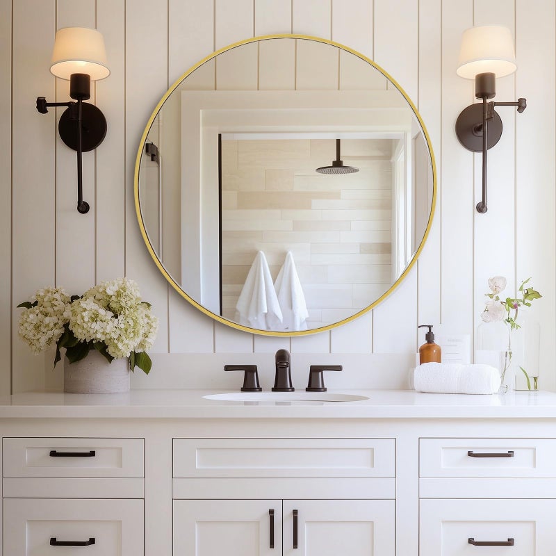 DUMOS Gold Circle Mirror for Wall 30.02 inch, Bathroom Round Mirror for Over Sink, Bathroom, Entryway, Bedroom, Vanity - Image 1