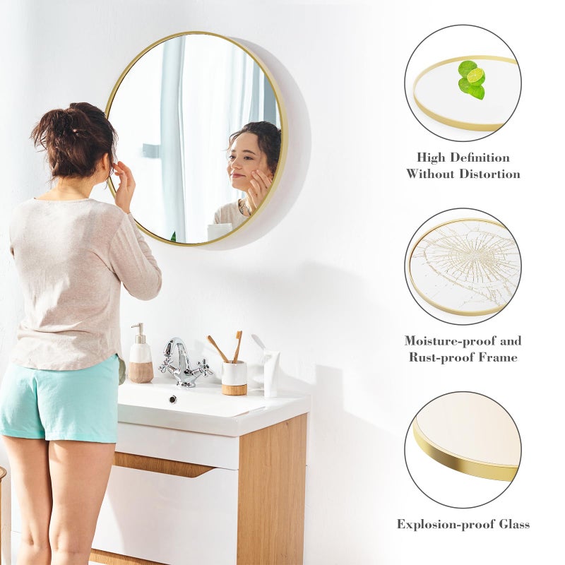 DUMOS Gold Circle Mirror for Wall 30.02 inch, Bathroom Round Mirror for Over Sink, Bathroom, Entryway, Bedroom, Vanity - Image 3