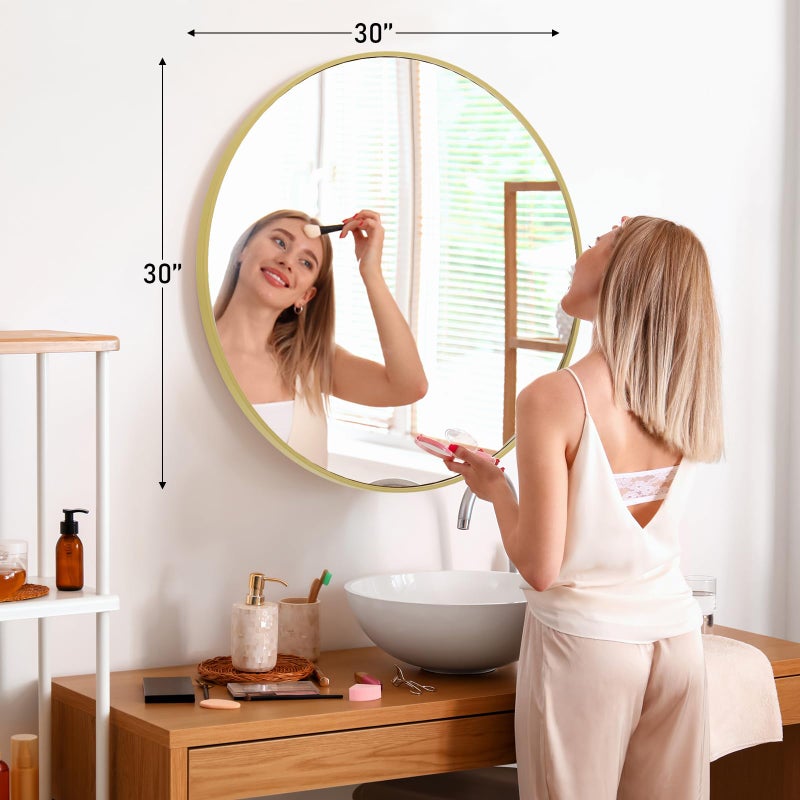 DUMOS Gold Circle Mirror for Wall 30.02 inch, Bathroom Round Mirror for Over Sink, Bathroom, Entryway, Bedroom, Vanity - Image 2