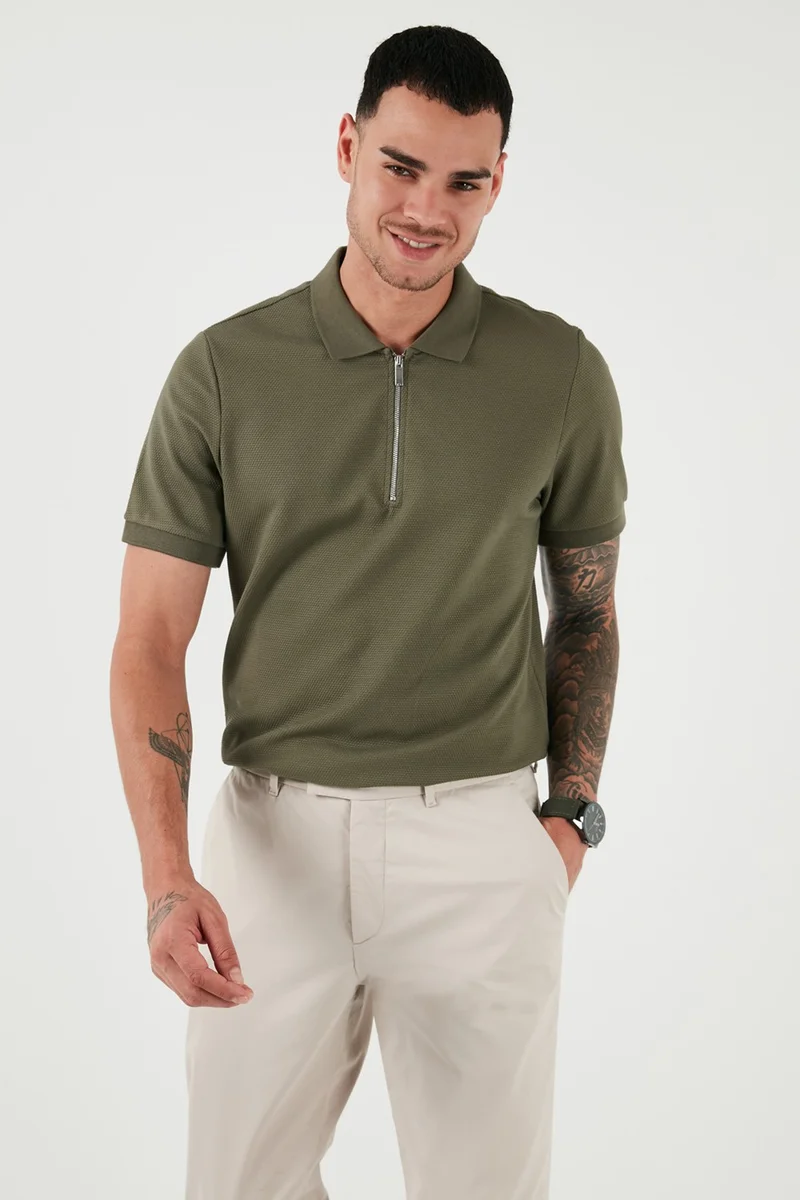 Buratti Cotton Regular Fit Zippered Polo Neck T Shirt Men's Polo Neck T Shirt 5902915