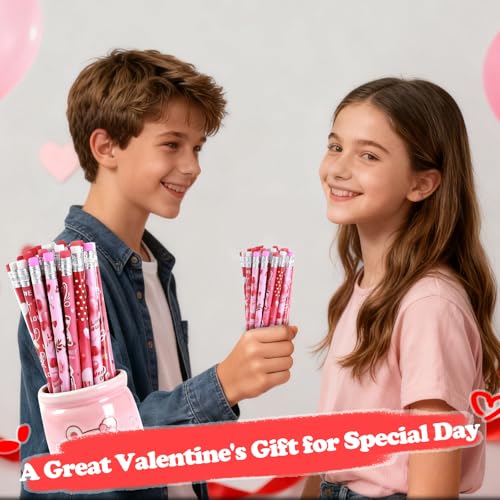 FYXMI 120 Pcs Valentine Pencils Bulk with Erasers, 12 Unique Heart Themed Design for Valentine Goodies Prize Gift Favor Party Supplies - Image 5