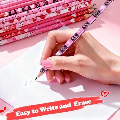 FYXMI 120 Pcs Valentine Pencils Bulk with Erasers, 12 Unique Heart Themed Design for Valentine Goodies Prize Gift Favor Party Supplies - Image 4