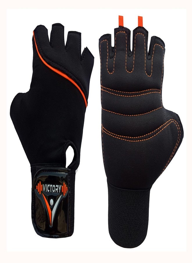 Victory Gym Gloves for Men with Wrist Support Accessories, Gym Gloves for Women for Weightlifting, Gloves for Gym Workout for Training, Exercise, Cycling Gloves, Bike Sports Gloves (Orange) - Image 1