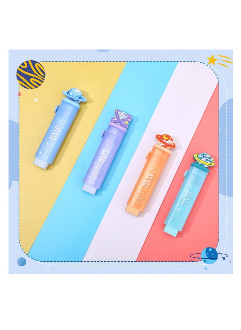 Generic 4 Pcs Cute Erasers for Kids, Sliding Retractable Pencil Erasers, Planet Kawaii Push Pull Design, Stationery Supplies for Boys, Girls, Back to School, Office  - Image 2