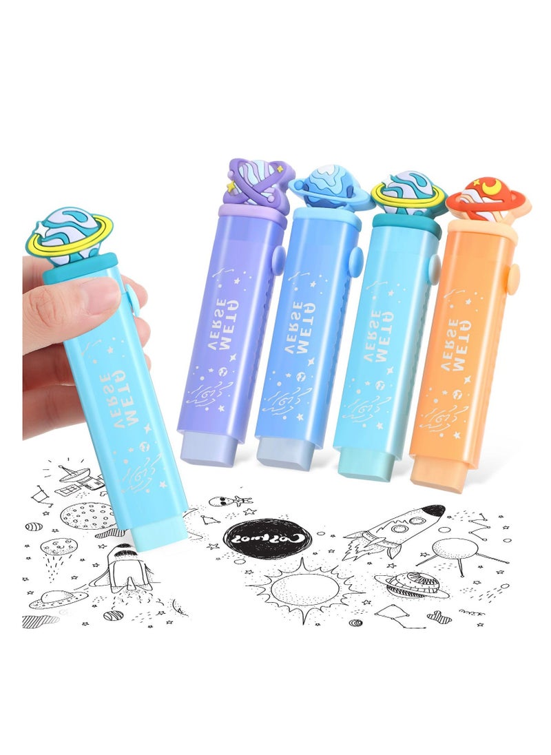 Generic 4 Pcs Cute Erasers for Kids, Sliding Retractable Pencil Erasers, Planet Kawaii Push Pull Design, Stationery Supplies for Boys, Girls, Back to School, Office  - Image 1