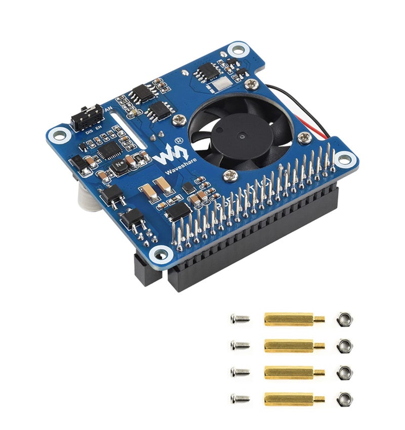 ويف شير waveshare Power Over Ethernet (PoE) HAT for Raspberry Pi 4B/3B+, 802.3af/at PoE Network Standard, 5V USB-Au002612V Header Outputs, PoE HAT Onboard Cooling Fan and MP8676 Buck Chip, Isolated - Image 1
