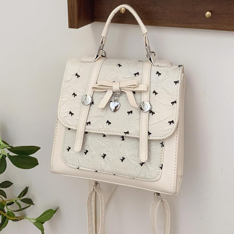 Japanese Inspired Shoulder Bag Backpack With Lace Bow And Convertible Strap Color B - Image 4
