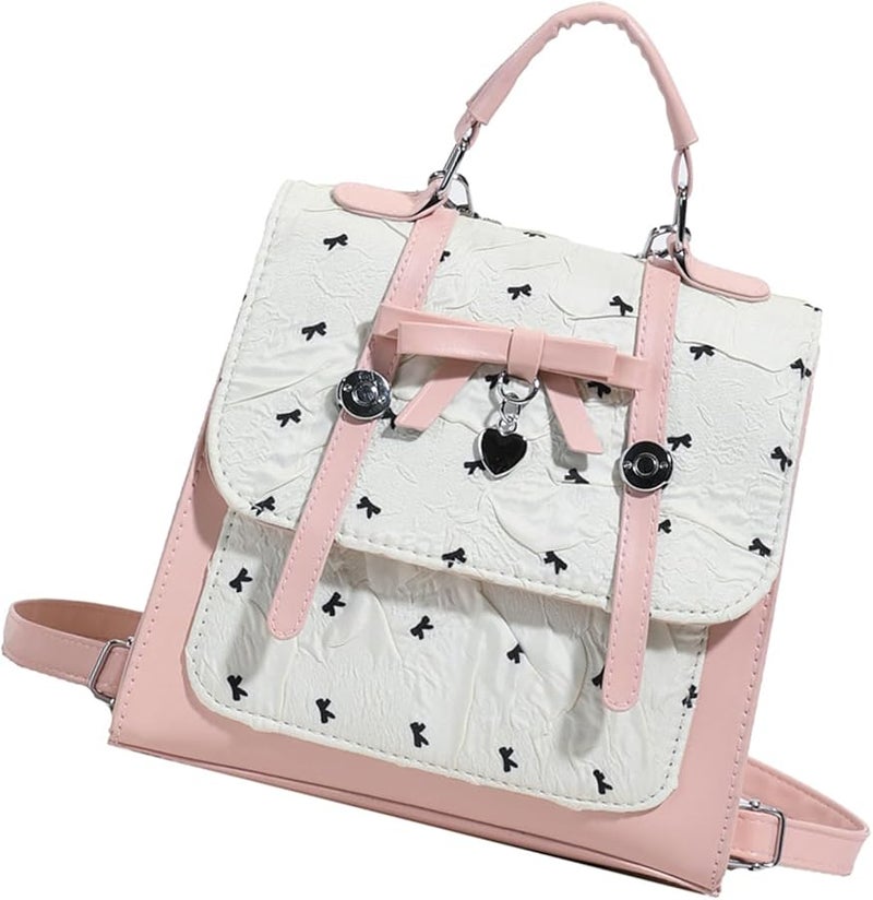 Japanese Inspired Shoulder Bag Backpack With Lace Bow And Convertible Strap Color B - Image 1