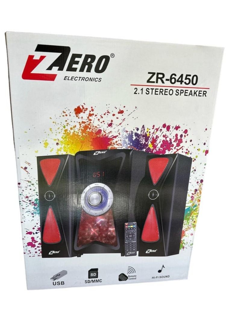Zero - Zero Subwoofer 2.1 ZR 6450 Supports Flash, Memory Card and Bluetooth With Remote Control For Easy Control Black - Image 1