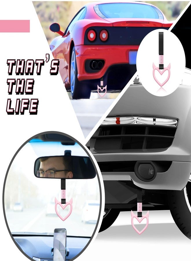Fabbay مفتاحين على شكل قلب مع مقبض فاباي - إكسسوار سيارة مع حزام يد على شكل قلب - سحر انزلاق لتزيين داخل وخارج السيارة (وردي، نمط شيطاني) - Image 5