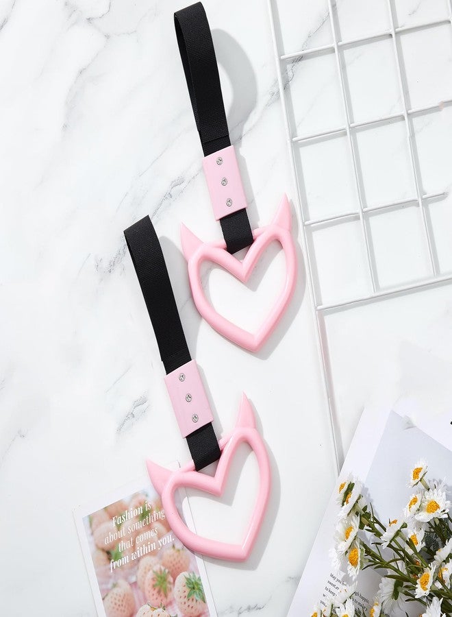 Fabbay مفتاحين على شكل قلب مع مقبض فاباي - إكسسوار سيارة مع حزام يد على شكل قلب - سحر انزلاق لتزيين داخل وخارج السيارة (وردي، نمط شيطاني) - Image 4