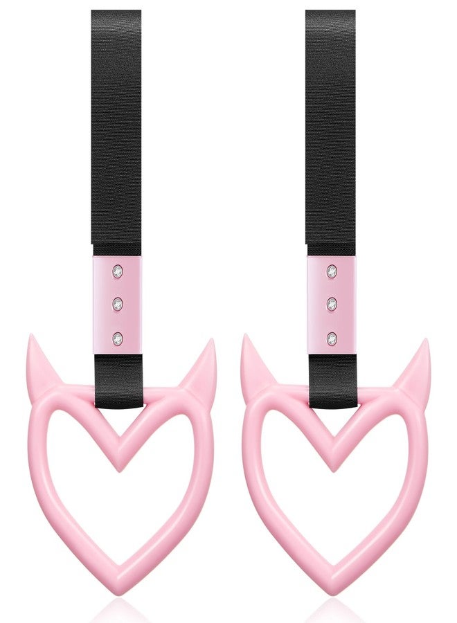 Fabbay مفتاحين على شكل قلب مع مقبض فاباي - إكسسوار سيارة مع حزام يد على شكل قلب - سحر انزلاق لتزيين داخل وخارج السيارة (وردي، نمط شيطاني) - Image 1