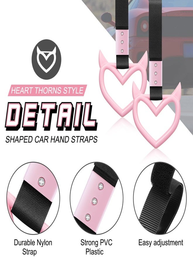 Fabbay مفتاحين على شكل قلب مع مقبض فاباي - إكسسوار سيارة مع حزام يد على شكل قلب - سحر انزلاق لتزيين داخل وخارج السيارة (وردي، نمط شيطاني) - Image 3
