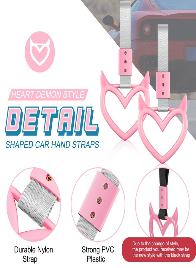 Fabbay مفتاحين على شكل قلب مع مقبض فاباي - إكسسوار سيارة مع حزام يد على شكل قلب - سحر انزلاق لتزيين داخل وخارج السيارة (وردي، نمط شيطاني) - Image 2