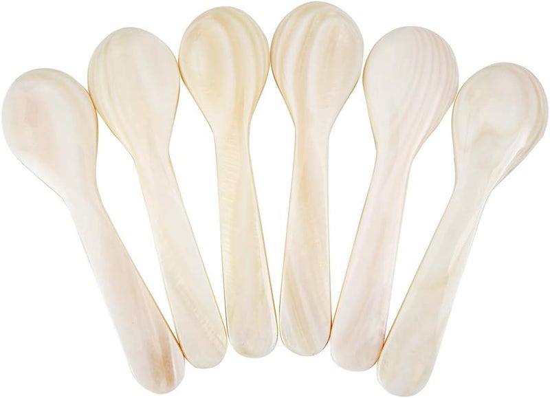 DUEBEL Set of 6 White Mother of Pearl Caviar Spoons for Caviar, Egg, Coffee Serving, Restaurant Serving Set (2.75) - Image 5