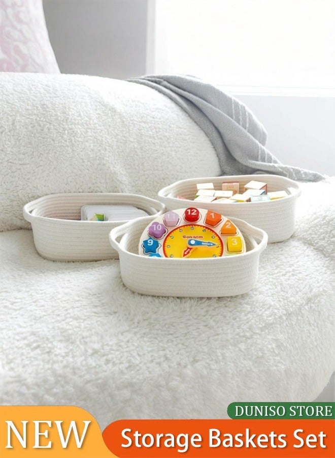 DUNISO 5 Pack Rectangle Storage Basket Set, Natural Cotton Rope Woven Baskets For Organizing, Small Basket, Bathroom Organization Bin, For Storage Sundries, Dog Toy, Cat Toy (White) - Image 1