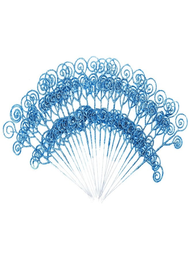 Kunjocy 24 Pieces Glitter Christmas Picks Ornaments 10 Inches Decorative Sticks Candy Picks Curly Sprays Twigs for Christmas Tree Branches Vase Fillers Crafts Wreath Garland Party Wedding Holiday (24, Blue) - Image 3