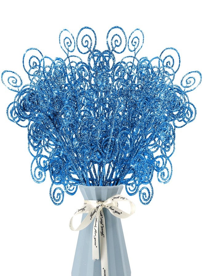 Kunjocy 24 Pieces Glitter Christmas Picks Ornaments 10 Inches Decorative Sticks Candy Picks Curly Sprays Twigs for Christmas Tree Branches Vase Fillers Crafts Wreath Garland Party Wedding Holiday (24, Blue) - Image 1