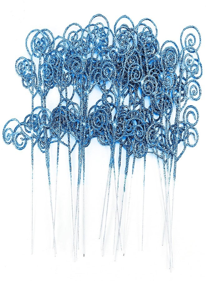 Kunjocy 24 Pieces Glitter Christmas Picks Ornaments 10 Inches Decorative Sticks Candy Picks Curly Sprays Twigs for Christmas Tree Branches Vase Fillers Crafts Wreath Garland Party Wedding Holiday (24, Blue) - Image 4