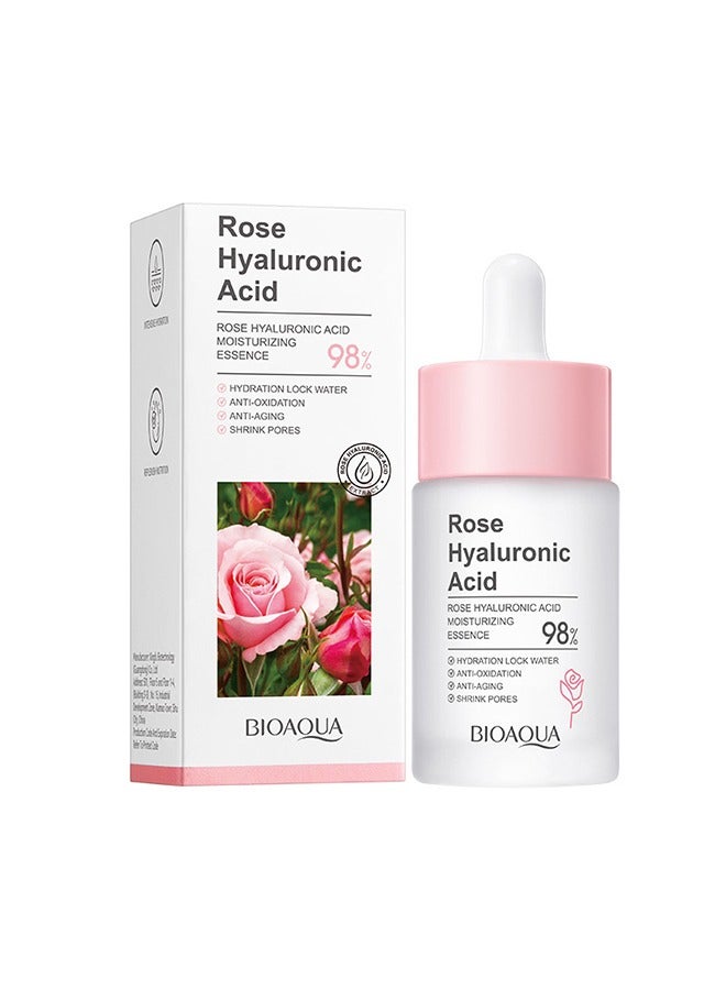 BIOAQUA Rose Hyaluronic Acid 98% Moisturizing Essence Facial Serum Hydration Shrink Pores Anti-Oxidation Nourishes 30ml - Image 1