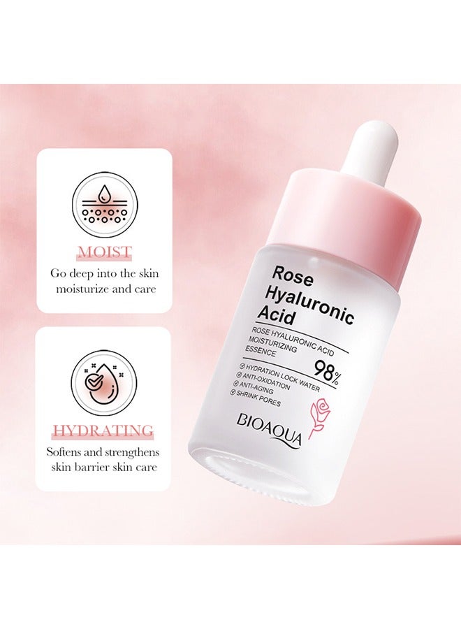 BIOAQUA Rose Hyaluronic Acid 98% Moisturizing Essence Facial Serum Hydration Shrink Pores Anti-Oxidation Nourishes 30ml - Image 2