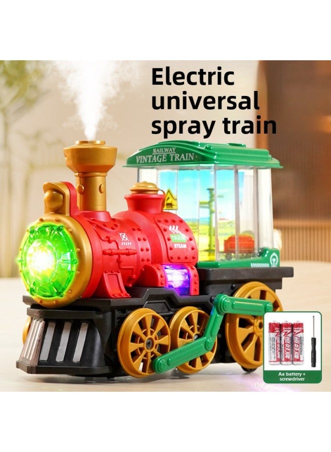 Steam Train Universal Driving Electric Spray Light Sound Simulation Train Model Children's Baby Toys-Color:Steam Train  + Ordinary Battery - Image 1