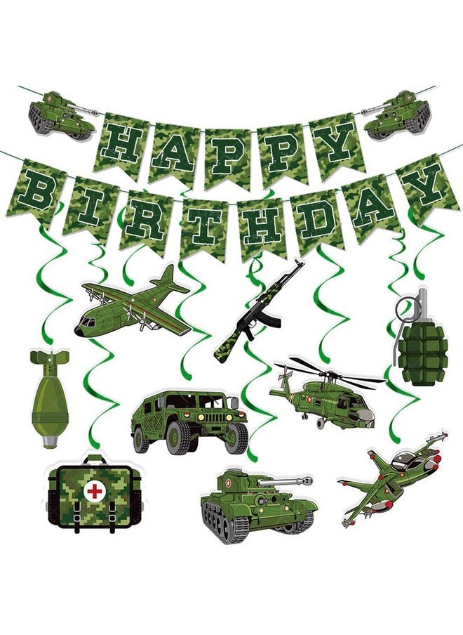 CINRAY - Army Birthday Party Decorations Camouflage Party Decoration Include Camo Happy Birthday Banner And Military Theme Hanging Swirls Decor For Boys Girls Birthday Party Supplies - Image 1