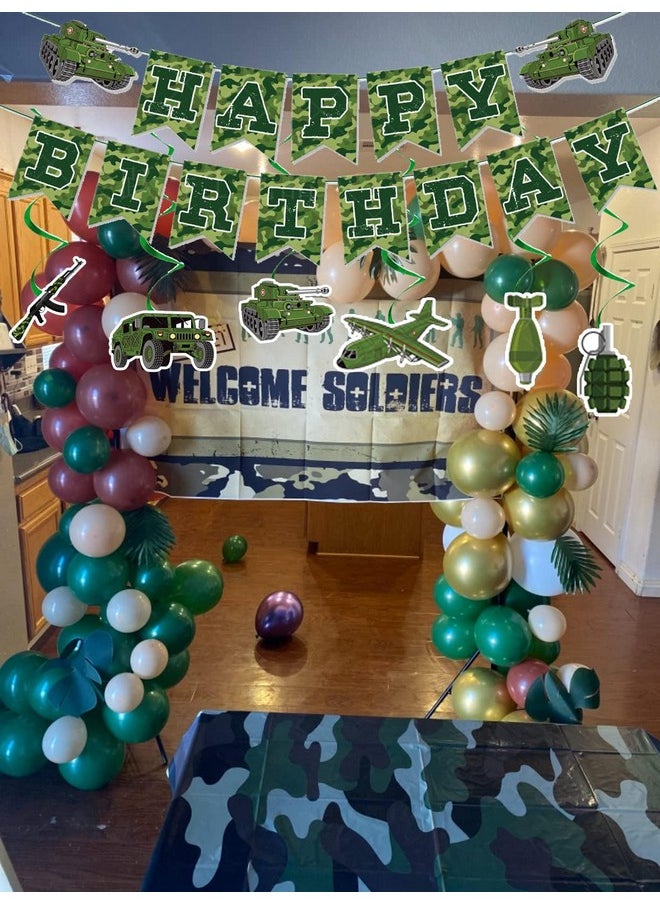 CINRAY - Army Birthday Party Decorations Camouflage Party Decoration Include Camo Happy Birthday Banner And Military Theme Hanging Swirls Decor For Boys Girls Birthday Party Supplies - Image 1