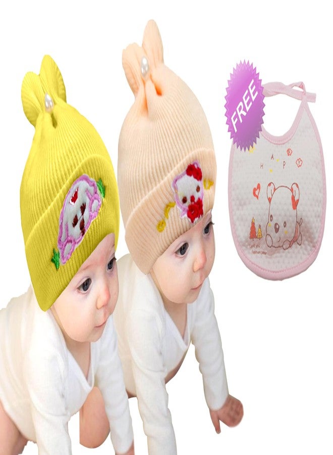 COOL INDIANS Combo of Baby Winter Warm Cap & Bibs | New Born Baby Kid's Hat | Cotton Bibs/Apron with Titch Button I Woolen Cap for Kid's Boy's & Girl's (3-6 Months, Orange Yellow) - Image 2