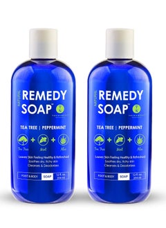 Remedy Soap Pack of 2, Helps Wash Away Body Odor, Sooth Athlete’s Foot, Ringworm, Jock Itch, Yeast Infections and Skin Irritations, 100% Natural with Tea Tree Oil, Mint & Aloe 12 oz