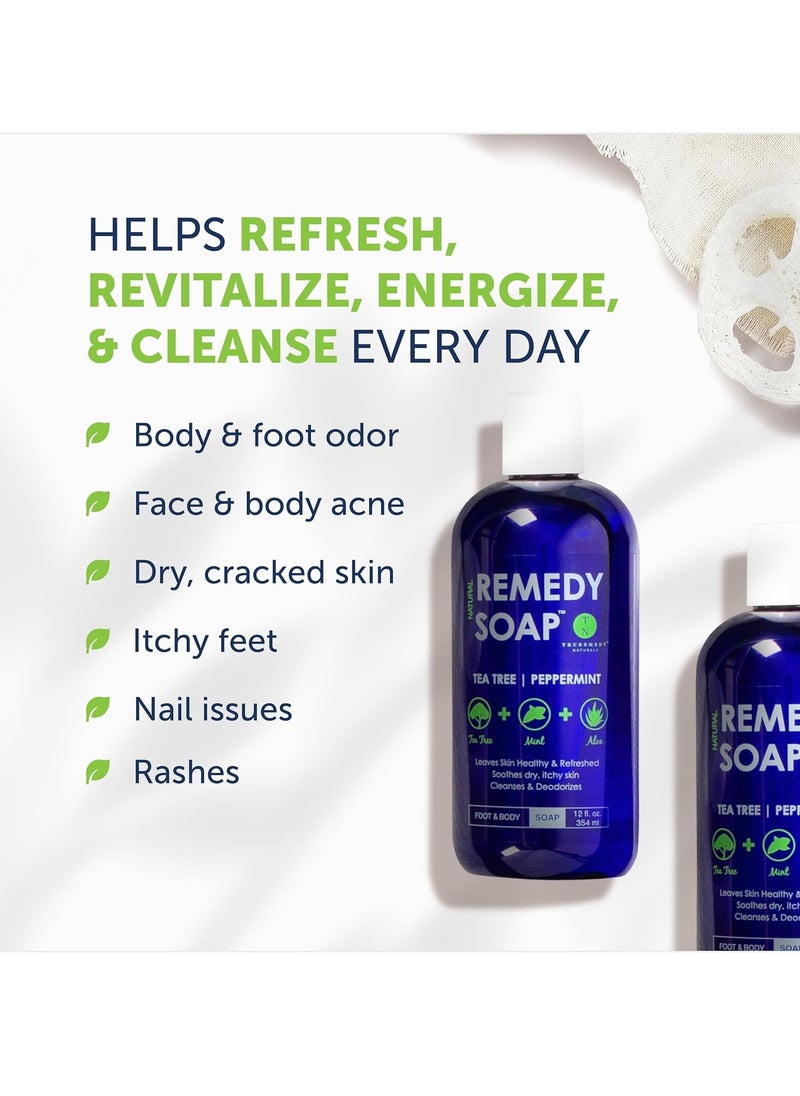Truremedy Naturals - Remedy Soap Pack of 2, Helps Wash Away Body Odor, Sooth Athlete’s Foot, Ringworm, Jock Itch, Yeast Infections and Skin Irritations, 100% Natural with Tea Tree Oil, Mint & Aloe 12 oz - Image 1