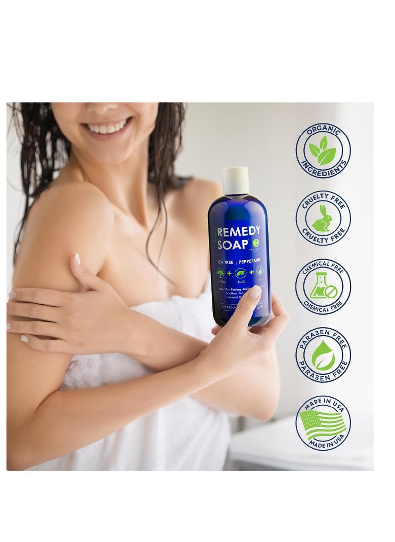 Truremedy Naturals - Remedy Soap Pack of 2, Helps Wash Away Body Odor, Sooth Athlete’s Foot, Ringworm, Jock Itch, Yeast Infections and Skin Irritations, 100% Natural with Tea Tree Oil, Mint & Aloe 12 oz - Image 1