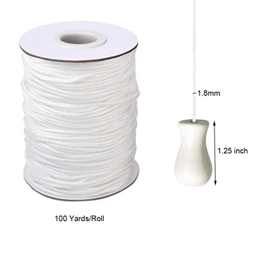 Vtete 1.8 mm × 100 Yards/Roll White Braided Lift Shade Cord + 4 Pcs White Wood Pendant for Aluminum Blinds Windows, Roman Shade Repair, Gardening Plant & Crafts and DIY Projects - Image 2