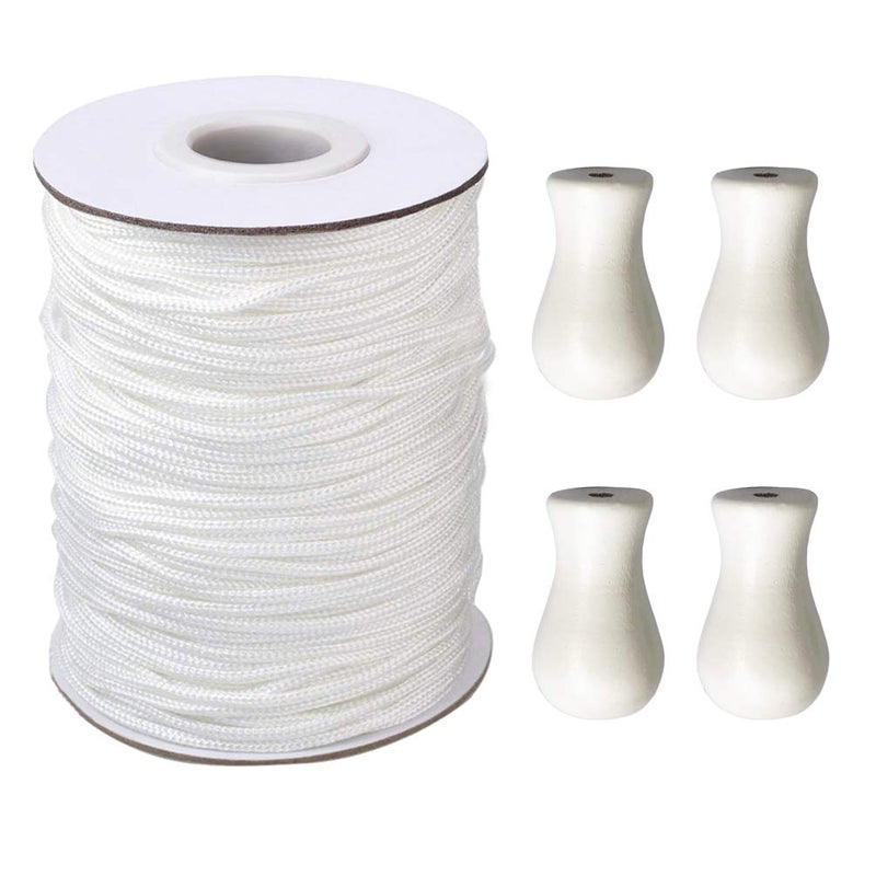 Vtete 1.8 mm × 100 Yards/Roll White Braided Lift Shade Cord + 4 Pcs White Wood Pendant for Aluminum Blinds Windows, Roman Shade Repair, Gardening Plant & Crafts and DIY Projects - Image 5