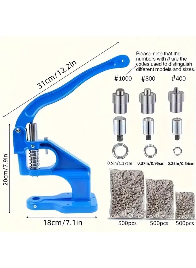 A Lightweight Manual Punch Press With 1500 Rivet Buckles As The Picture Shows Set Including Multiple Mold Sizes 6 10 12 Mm And White Rivet Set Aluminum Riveting Tool Faux Leather Fabric Punching Machine Sewing Button Accessory Perfect For Handicrafts Snap Closure Tool For Faux Leather Clothing Jeans - Image 2