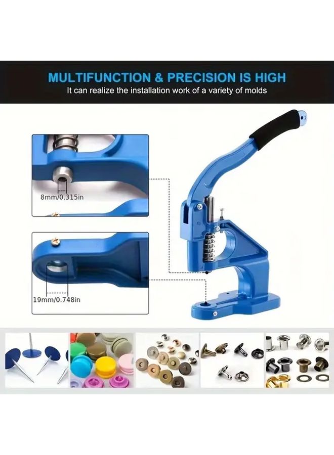 A Lightweight Manual Punch Press With 1500 Rivet Buckles As The Picture Shows Set Including Multiple Mold Sizes 6 10 12 Mm And White Rivet Set Aluminum Riveting Tool Faux Leather Fabric Punching Machine Sewing Button Accessory Perfect For Handicrafts Snap Closure Tool For Faux Leather Clothing Jeans - Image 1